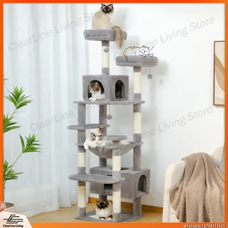 Large Multi-Level Cat Tree Tower with Sisal Scratching Posts & Hammock