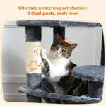 Large Multi-Level Cat Tree Tower with Sisal Scratching Posts & Hammock