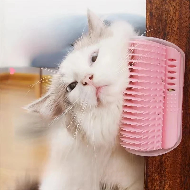 SelfGroomer™ Cat Self Groomer Wall Corner Comb with Catnip Container