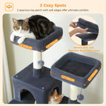 Large Multi-Level Cat Tree Tower with Sisal Scratching Posts & Hammock